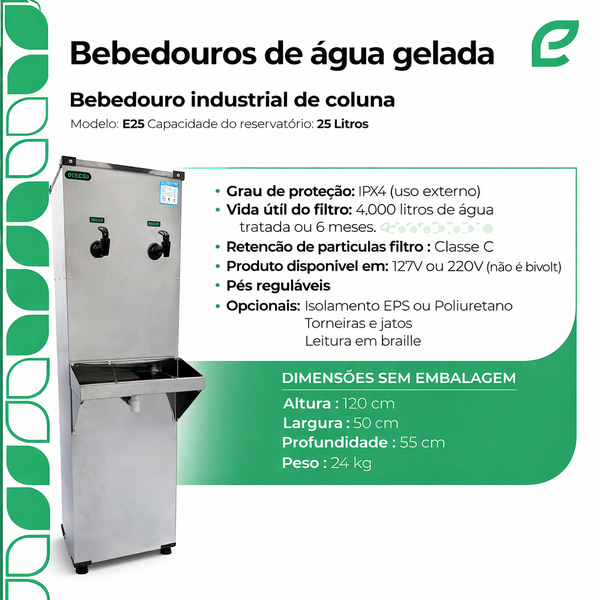10 bebedouro de agua gelada industrial inox 25l de coluna ecoblu